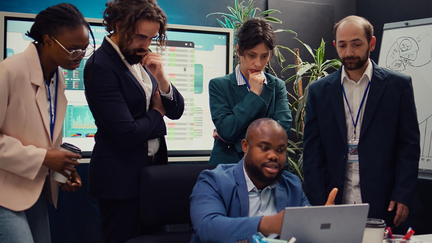 corporate employees analyzing project updates ensure goal accomplishment 482257 90937